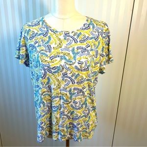Croft & Barrow white blue green yellow ferns classic tee 100% cotton Size L
